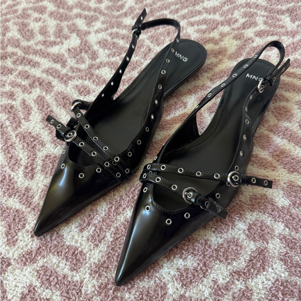 Mango Black Studded Slingback Heels